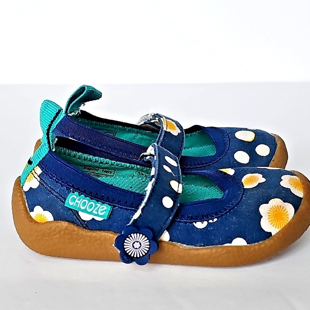 Toddler Chooze Mary Jane Shoes Navy Daisy Polka Dot Mismatched Flats Size 6